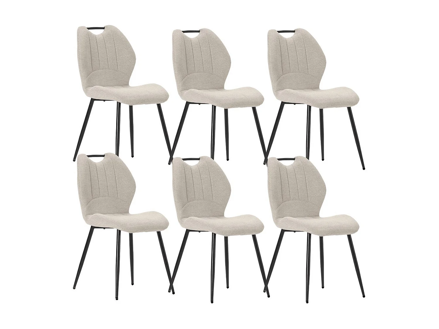 Lot de 6 chaises en tissu polyester maillé beige avec poignée et pieds en métal laqué noir - MILDA