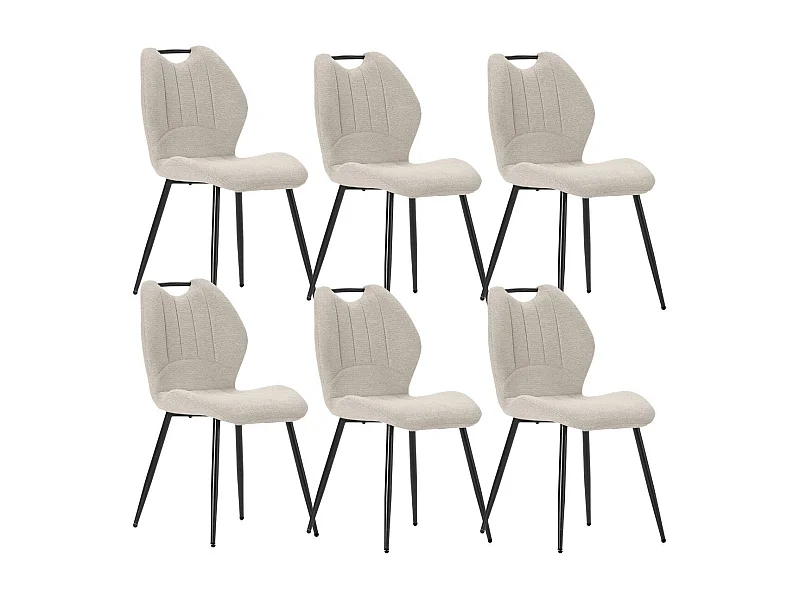 Lot de 6 chaises en tissu polyester maillé beige avec poignée et pieds en métal laqué noir - MILDA