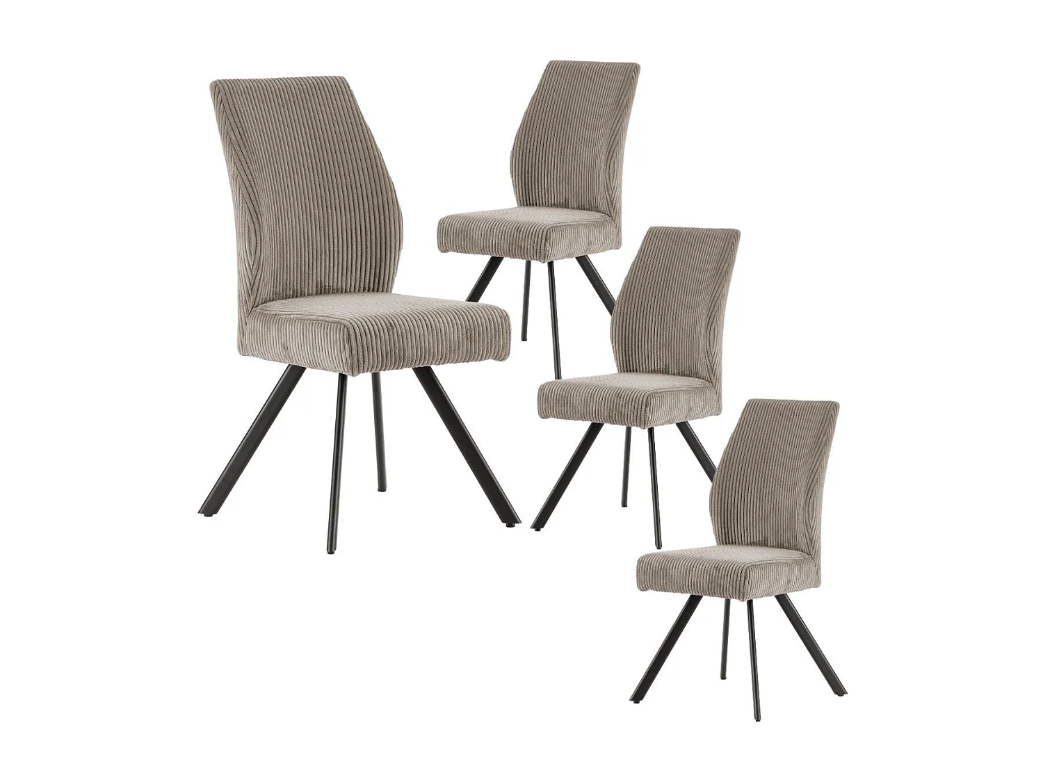 Lot de 4 chaises en velours côtelé et pieds en métal laqué noir coloris gris - BANIL