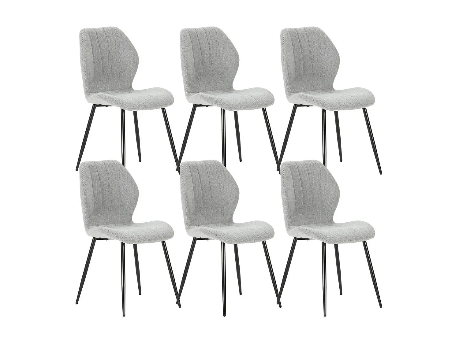 Lot de 6 chaises en tissu polyester maillé gris clair et pieds en métal laqué noir - MALDI