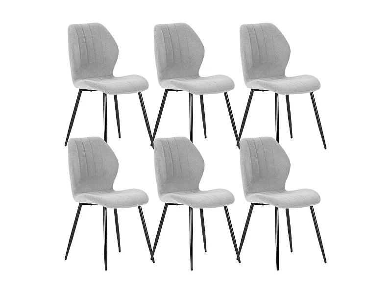 Lot de 6 chaises en tissu polyester maillé gris clair et pieds en métal laqué noir - MALDI