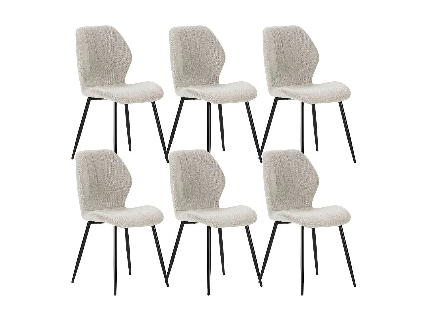 Lot de 6 chaises en tissu polyester maillé crème et pieds en métal laqué noir - MALDI