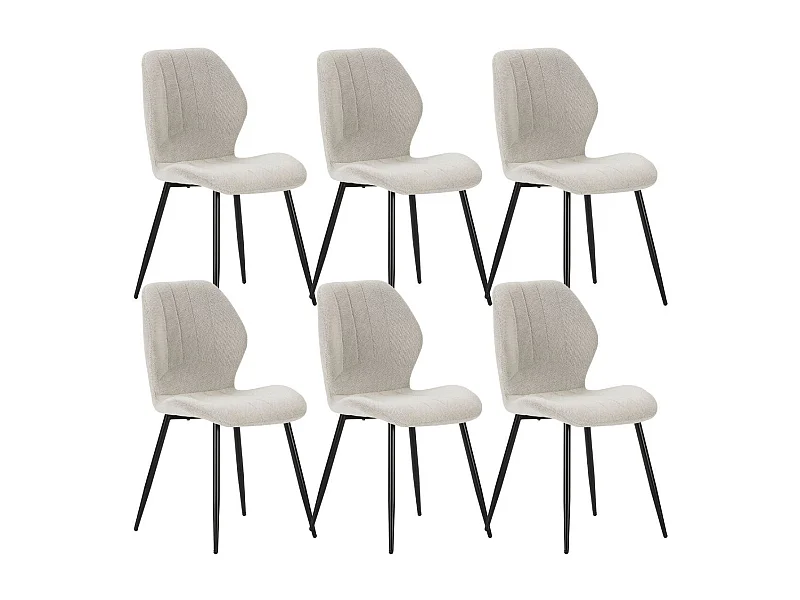 Lot de 6 chaises en tissu polyester maillé crème et pieds en métal laqué noir - MALDI