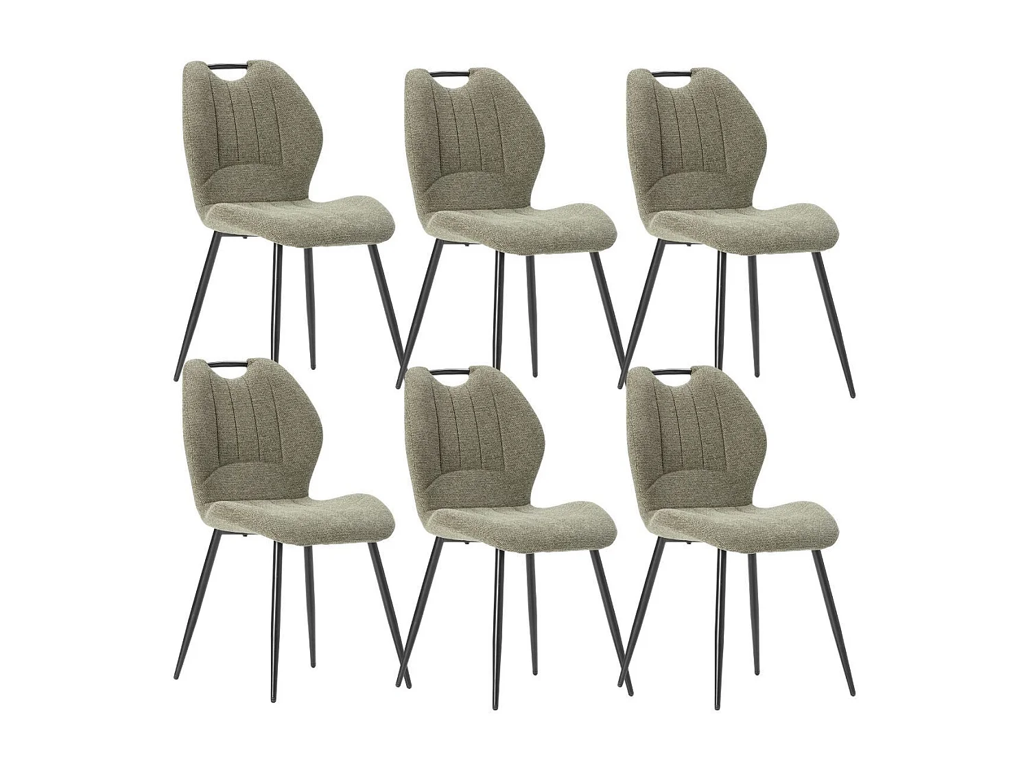 Lot de 6 chaises en tissu polyester maillé vert avec poignée et pieds en métal laqué noir - MILDA
