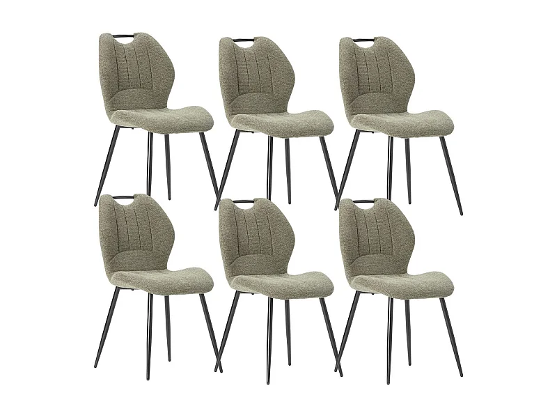 Lot de 6 chaises en tissu polyester maillé vert avec poignée et pieds en métal laqué noir - MILDA