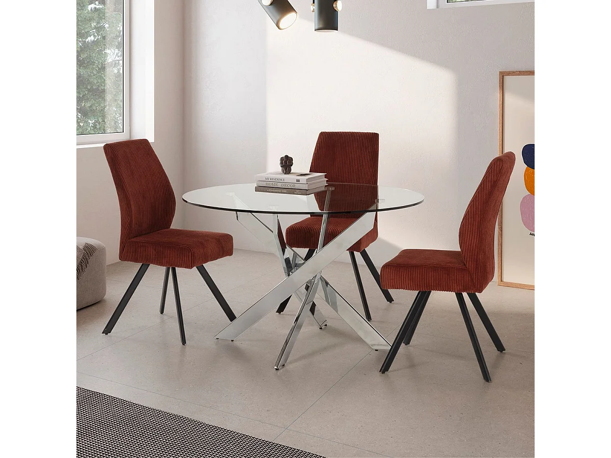 Lot de 4 chaises en velours côtelé et pieds en métal laqué noir coloris rouille - BANIL