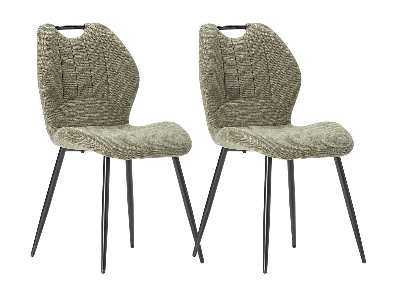 Lot de 2 chaises en tissu polyester maillé vert avec poignée et pieds en métal laqué noir - MILDA