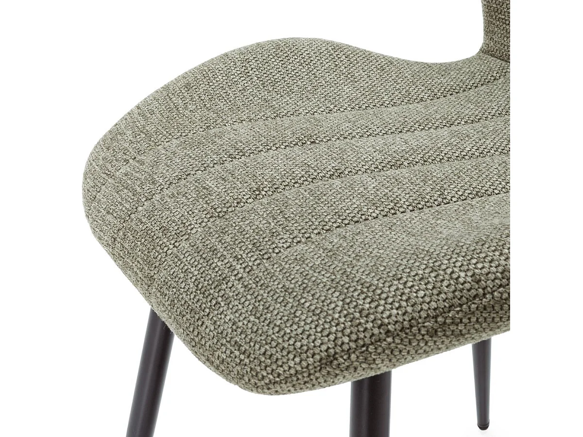 Lot de 2 chaises en tissu polyester maillé vert avec poignée et pieds en métal laqué noir - MILDA