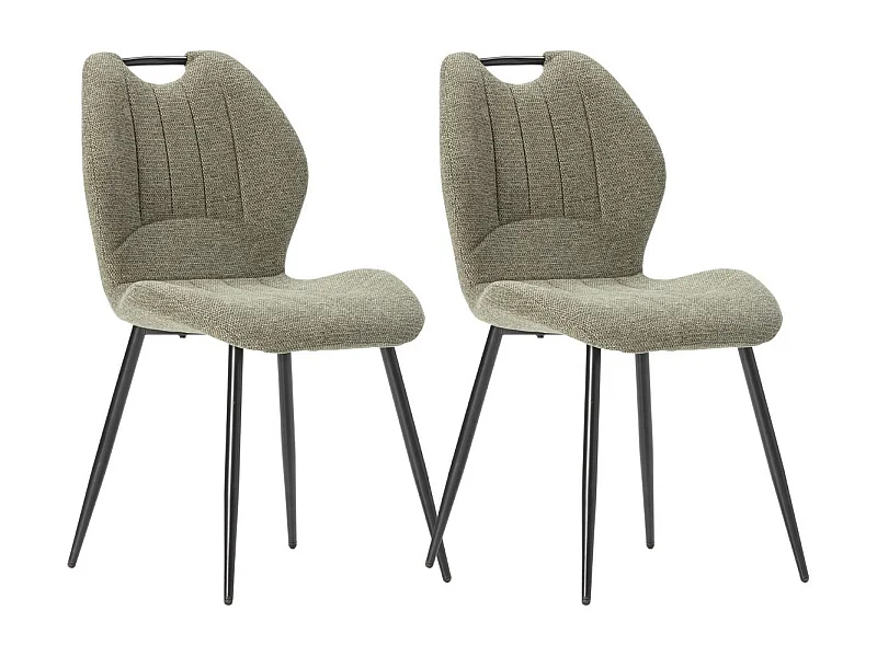 Lot de 2 chaises en tissu polyester maillé vert avec poignée et pieds en métal laqué noir - MILDA