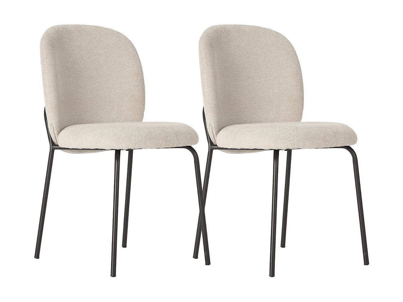 Lot de 2 chaises en tissu polyester doux beige et pieds en métal laqué noir - DARRIS