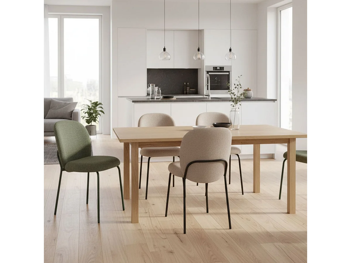 Lot de 2 chaises en tissu polyester doux beige et pieds en métal laqué noir - DARRIS