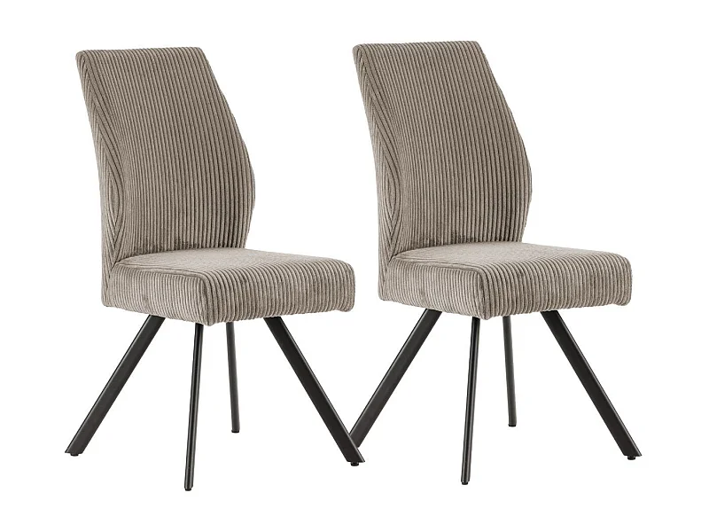Lot de 2 chaises en velours côtelé et pieds en métal laqué noir coloris gris - BANIL