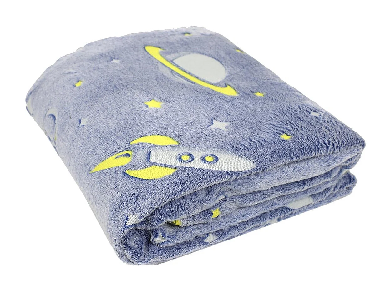 Parure de Lit Phosphorescente 140x200cm Bleue Motifs Spaciaux - WOLOWITZ