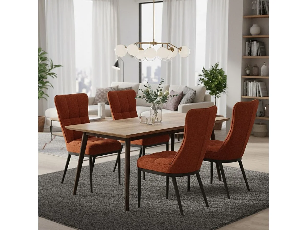 Lot de 2 chaises en tissu polyester doux terracotta et pieds en métal laqué noir - DAMYAN