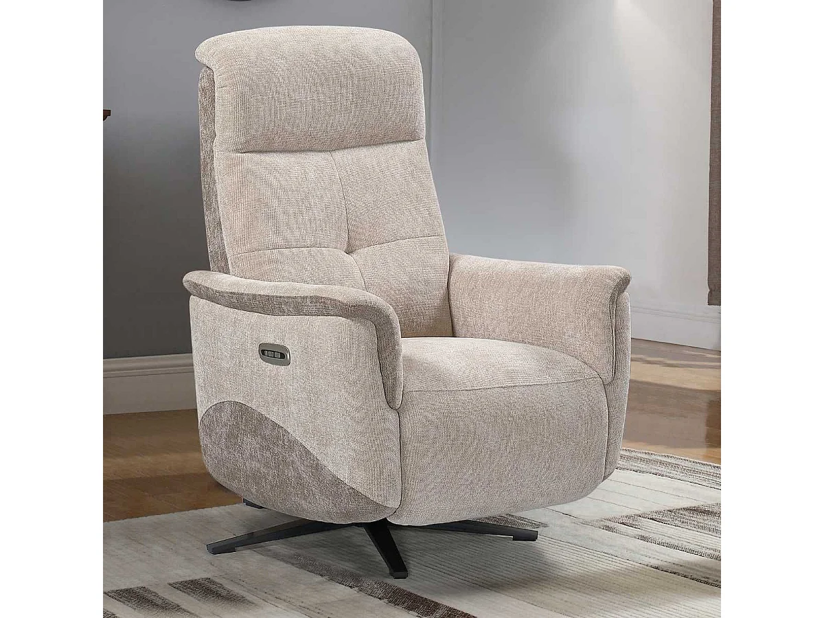 Fauteuil relax électrique pivotant tissu maillé ultra doux bicolore beige - AUSTRAL