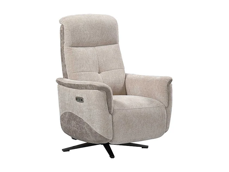 Fauteuil relax électrique pivotant tissu maillé ultra doux bicolore beige - AUSTRAL