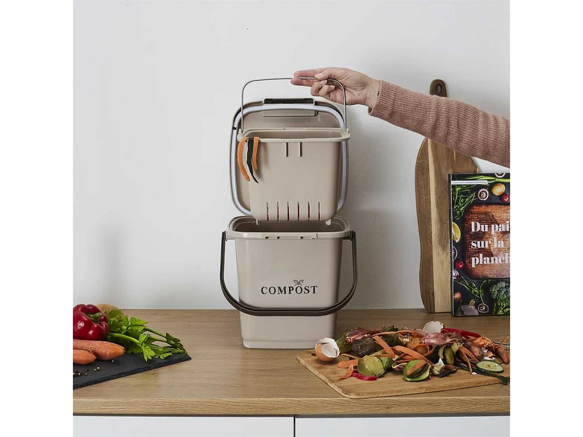 Poubelle à Compost 8L avec Panier Perforé et Couvercle à Clapet - FLIRIS