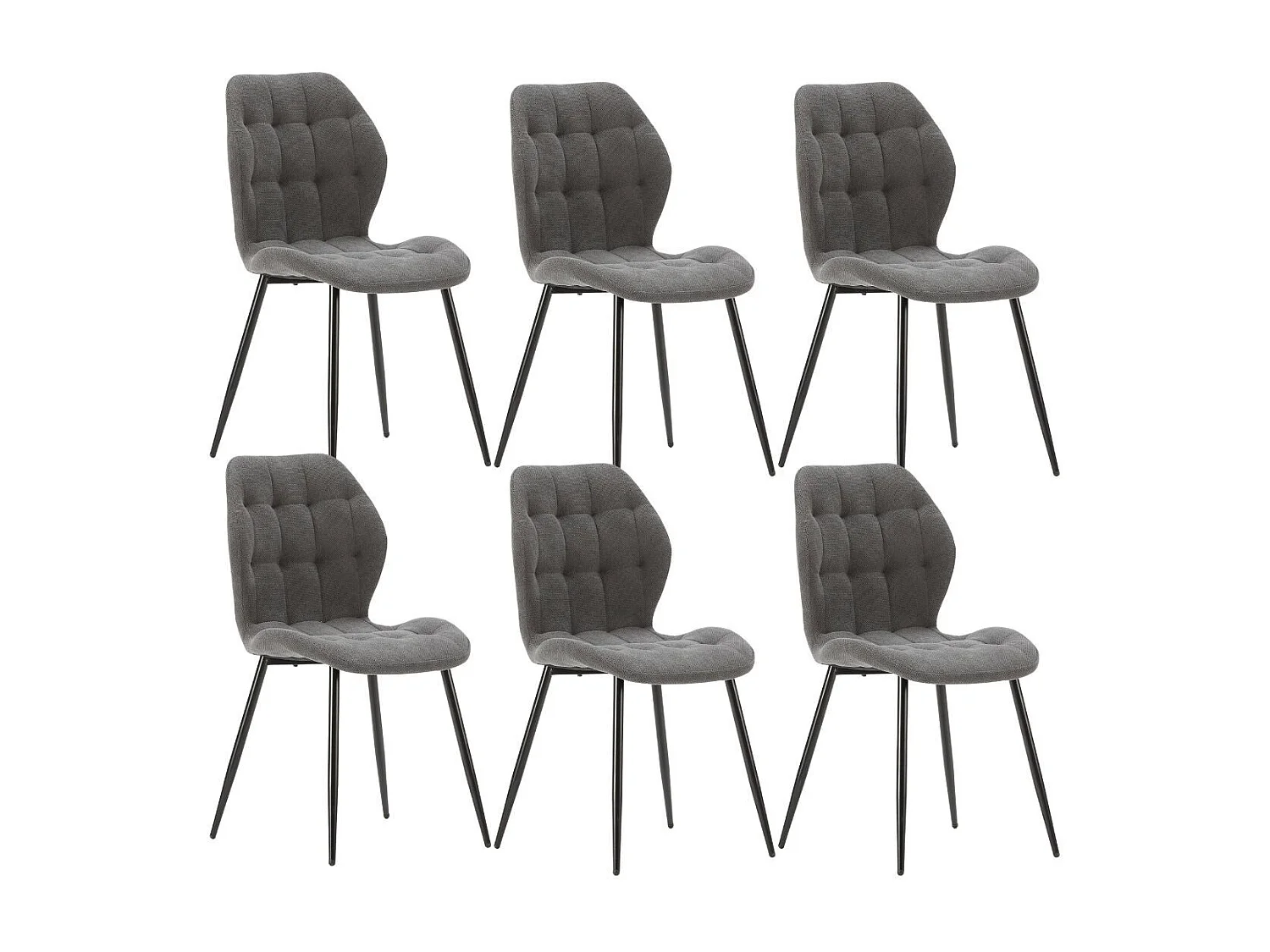 Lot de 6 chaises en tissu polyester maillé gris anthracite et pieds en métal laqué noir - NALCY