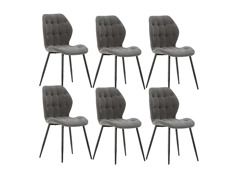 Lot de 6 chaises en tissu polyester maillé gris anthracite et pieds en métal laqué noir - NALCY