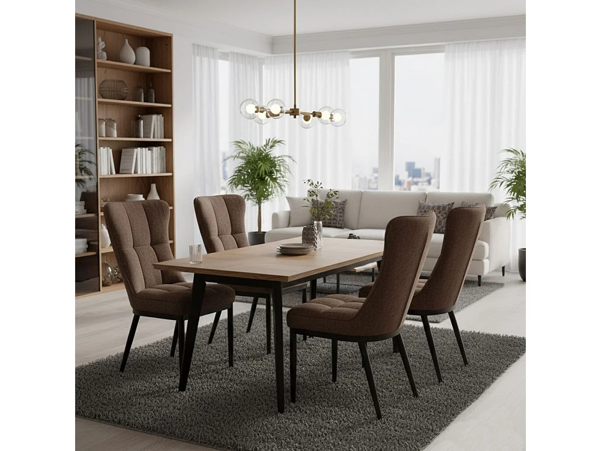 Lot de 4 chaises en tissu polyester doux chocolat et pieds en métal laqué noir - DAMYAN