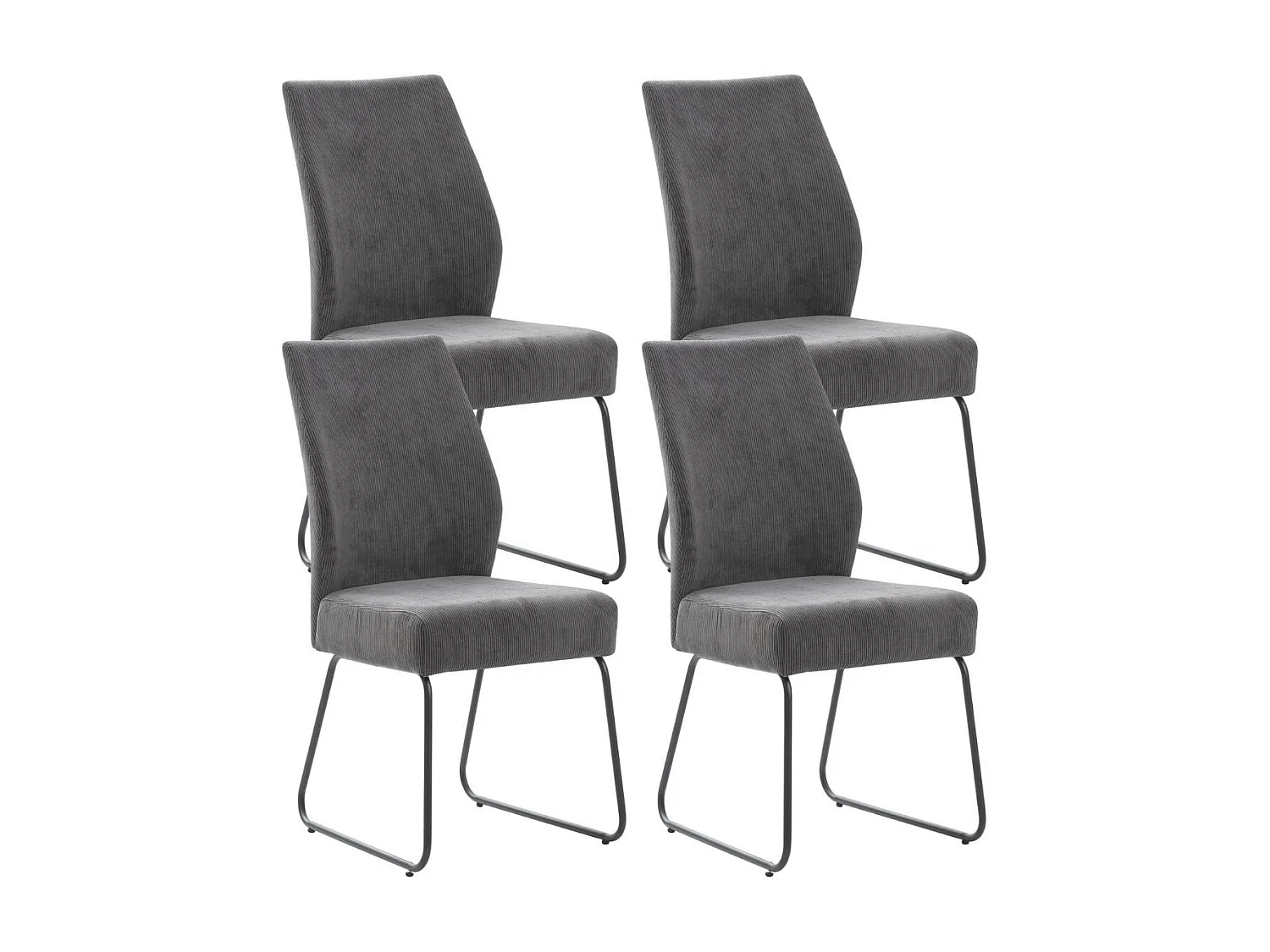 Lot de 4 chaises en velours côtelé et pieds en métal laqué coloris gris anthracite - ALIAN