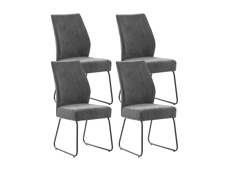 Lot de 4 chaises en velours côtelé et pieds en métal laqué coloris gris anthracite - ALIAN