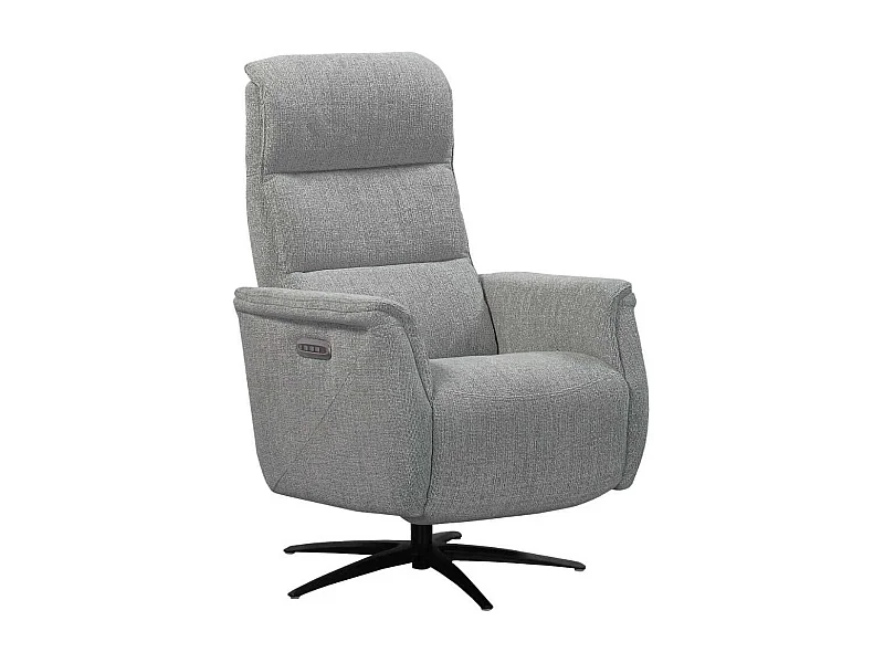 Fauteuil relax électrique pivotant tri-moteur tissu croisé gris graphite réglable en hauteur - JOHNY