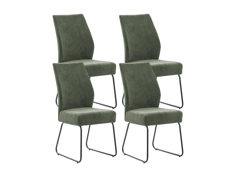 Lot de 4 chaises en velours côtelé et pieds en métal laqué coloris vert - ALIAN