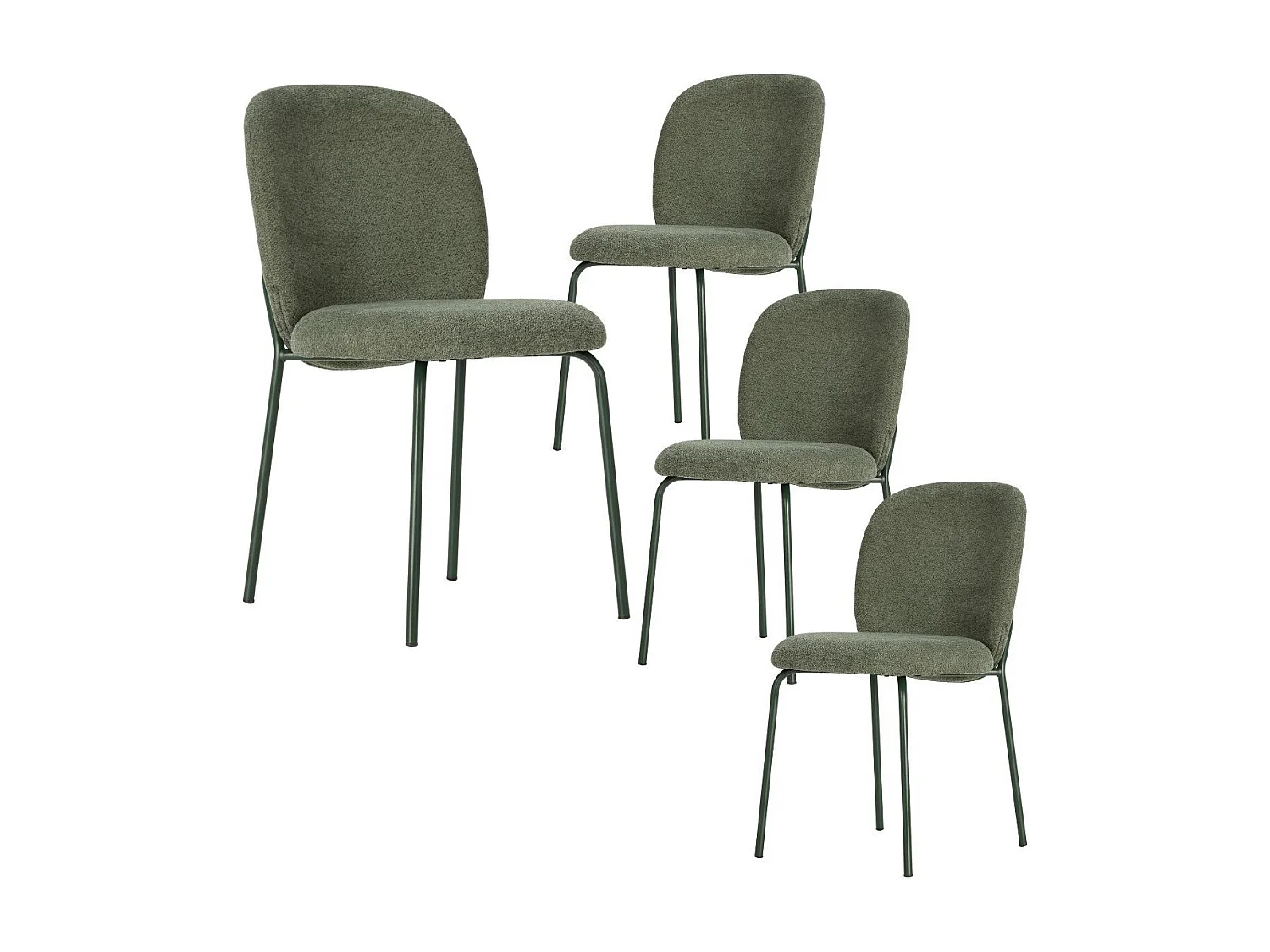 Lot de 4 chaises en tissu polyester doux vert et pieds en métal laqué noir - DARRIS