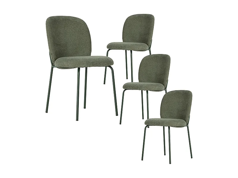 Lot de 4 chaises en tissu polyester doux vert et pieds en métal laqué noir - DARRIS