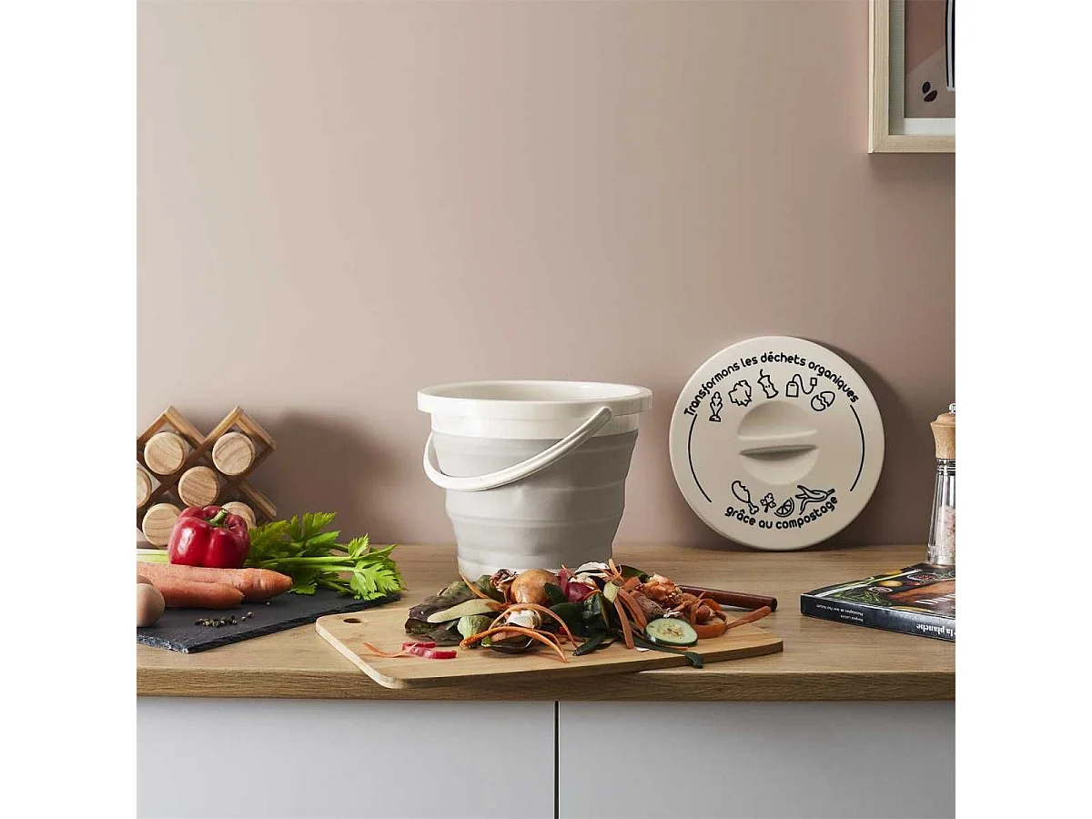Seau à Compost Pliable 5L avec Anse et Couvercle - DAMIR