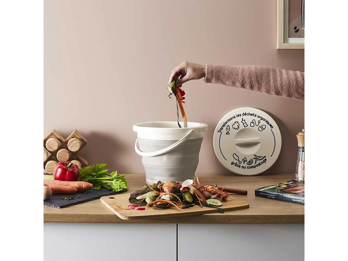 Seau à Compost Pliable 5L avec Anse et Couvercle - DAMIR