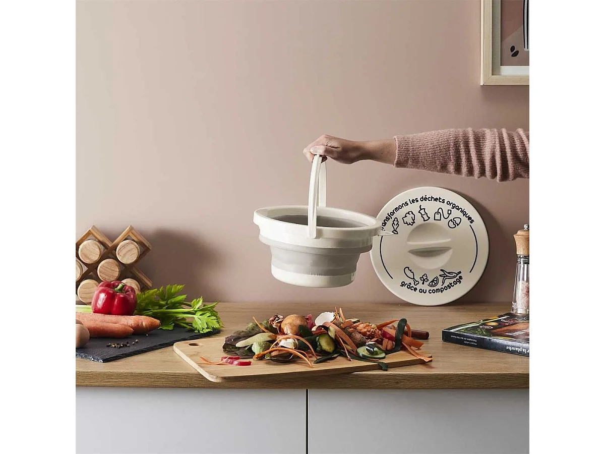 Seau à Compost Pliable 5L avec Anse et Couvercle - DAMIR