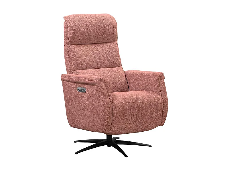 Fauteuil relax électrique pivotant tri-moteur tissu croisé brique réglable en hauteur - JOHNY