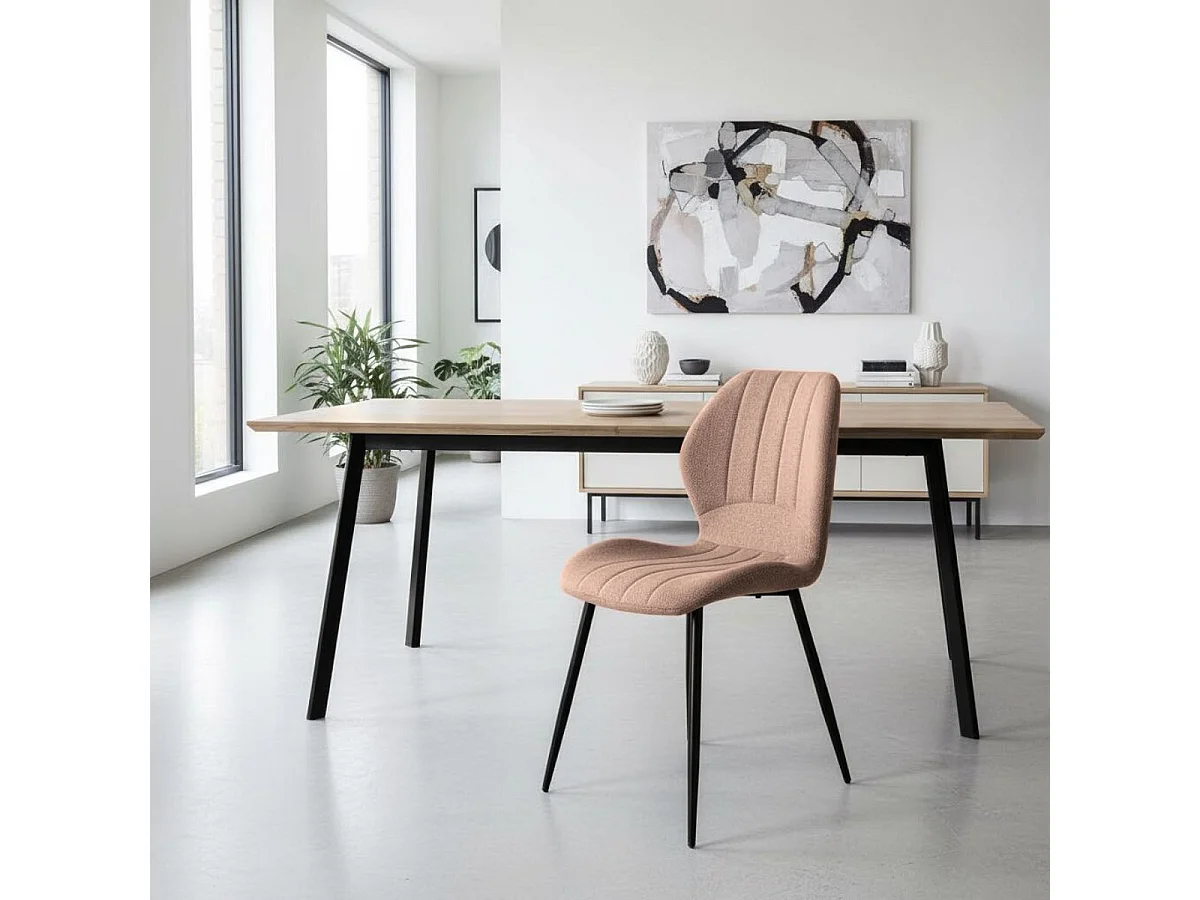 Lot de 2 chaises en tissu polyester maillé saumon et pieds en métal laqué noir - MALDI