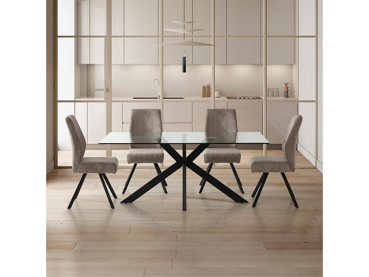 Lot de 6 chaises en velours côtelé et pieds en métal laqué noir coloris gris - BANIL