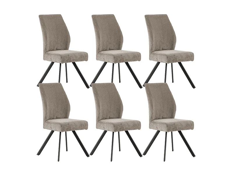 Lot de 6 chaises en velours côtelé et pieds en métal laqué noir coloris gris - BANIL