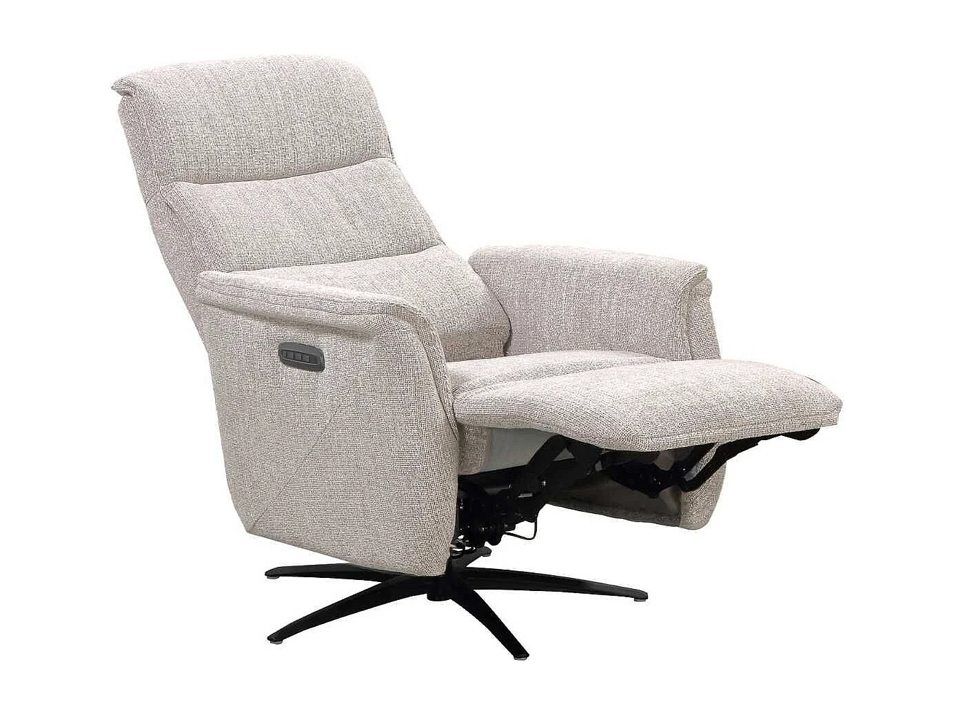 Fauteuil relax électrique pivotant tri-moteur tissu croisé naturel réglable en hauteur - JOHNY