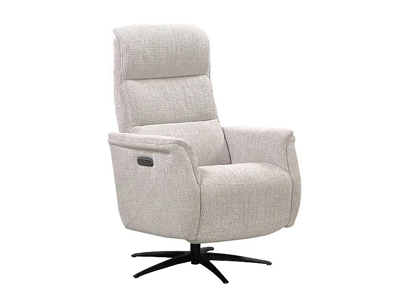 Fauteuil relax électrique pivotant tri-moteur tissu croisé naturel réglable en hauteur - JOHNY