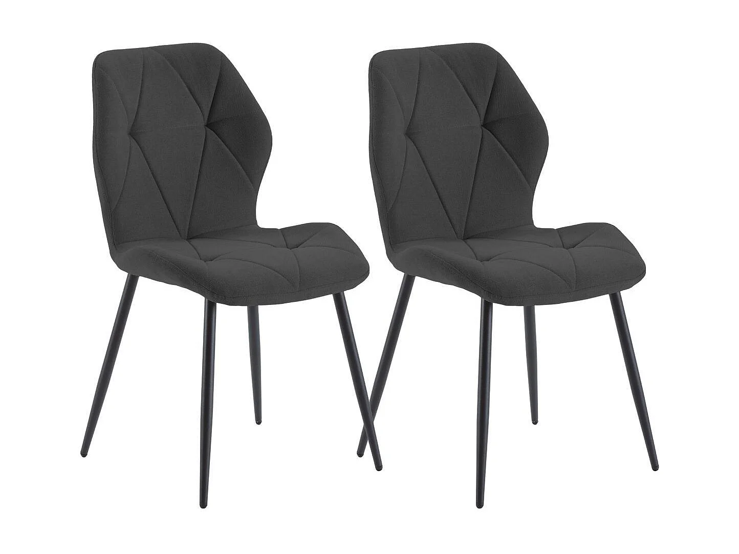 Lot de 2 chaises en tissu polyester doux noir et pieds en métal laqué noir - LUCIANA