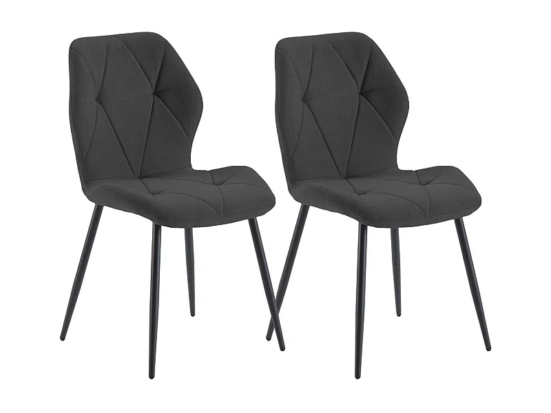 Lot de 2 chaises en tissu polyester doux noir et pieds en métal laqué noir - LUCIANA