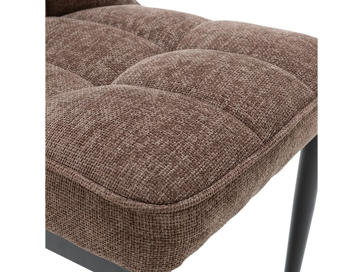 Lot de 6 chaises en tissu polyester doux chocolat et pieds en métal laqué noir - DAMYAN