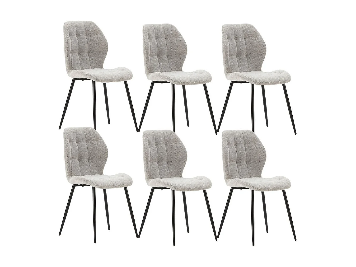Lot de 6 chaises en tissu polyester maillé gris clair et pieds en métal laqué noir - NALCY