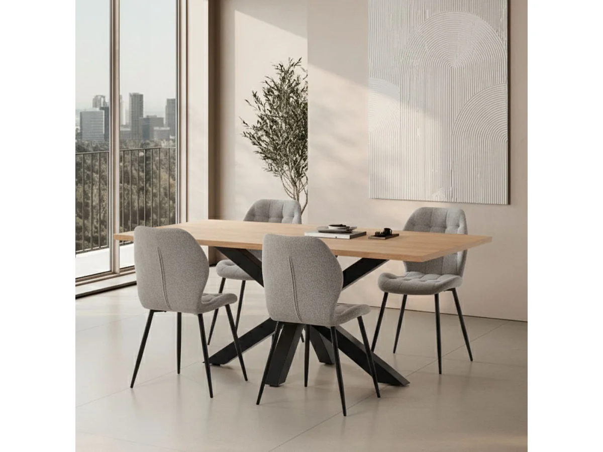 Lot de 6 chaises en tissu polyester maillé gris clair et pieds en métal laqué noir - NALCY