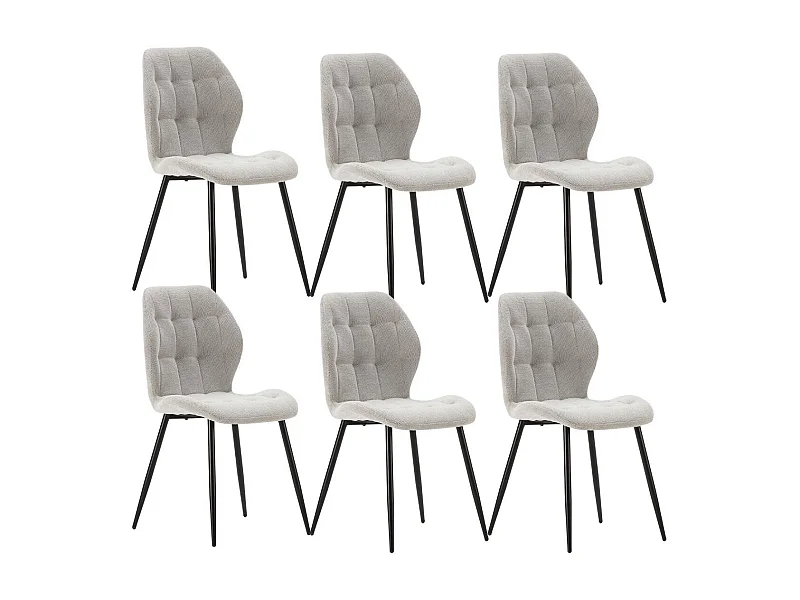 Lot de 6 chaises en tissu polyester maillé gris clair et pieds en métal laqué noir - NALCY