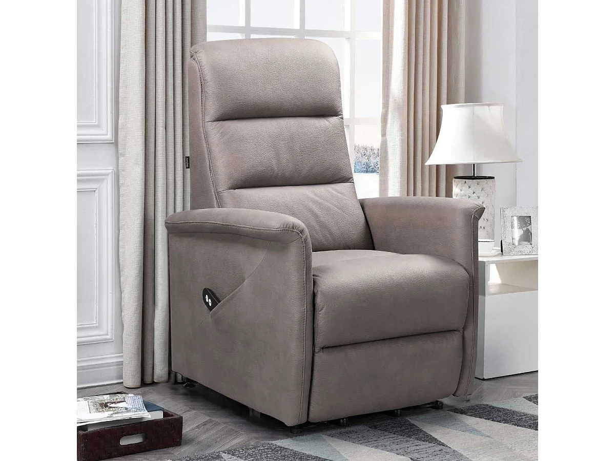 Fauteuil relax électrique releveur mono moteur tissu micro peau brun taupe - MAGIX