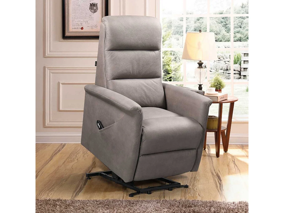 Fauteuil relax électrique releveur mono moteur tissu micro peau brun taupe - MAGIX