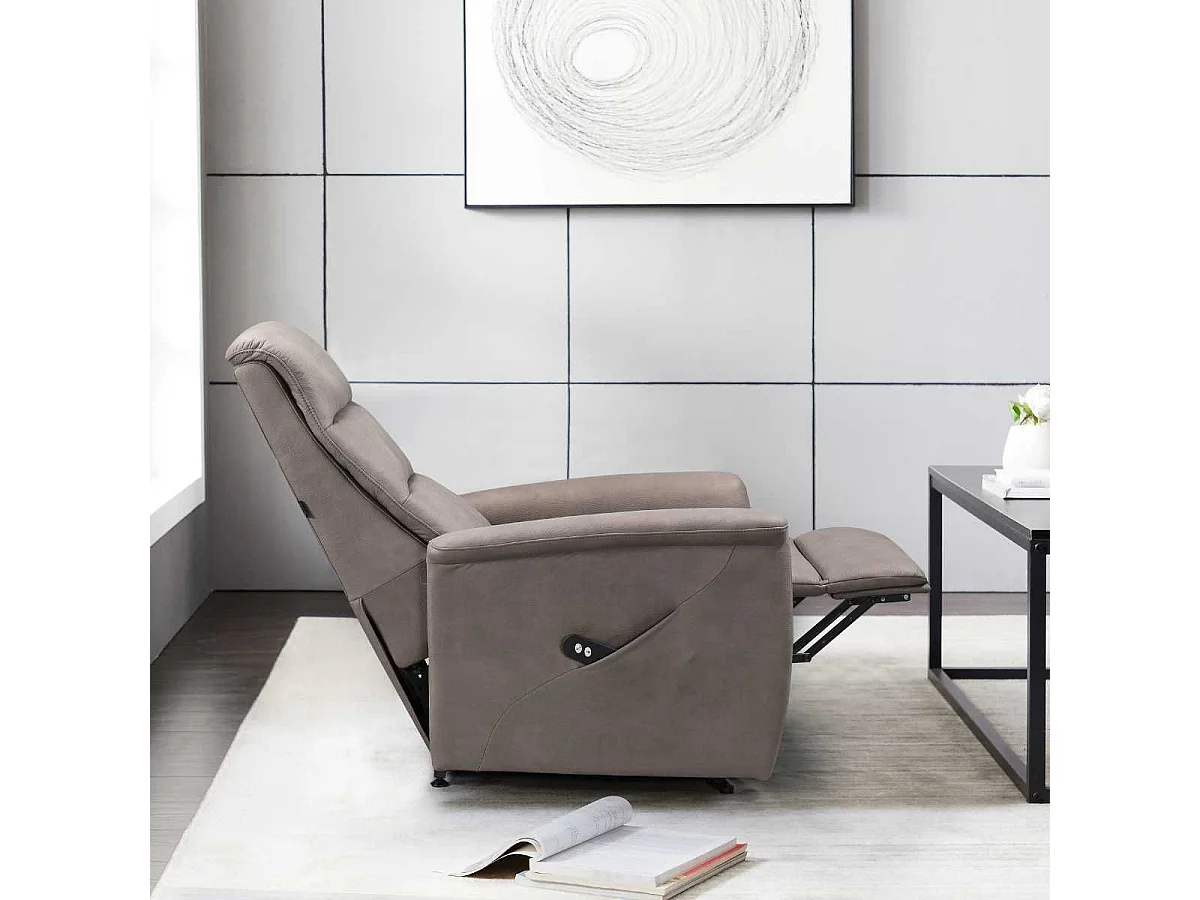 Fauteuil relax électrique releveur mono moteur tissu micro peau brun taupe - MAGIX