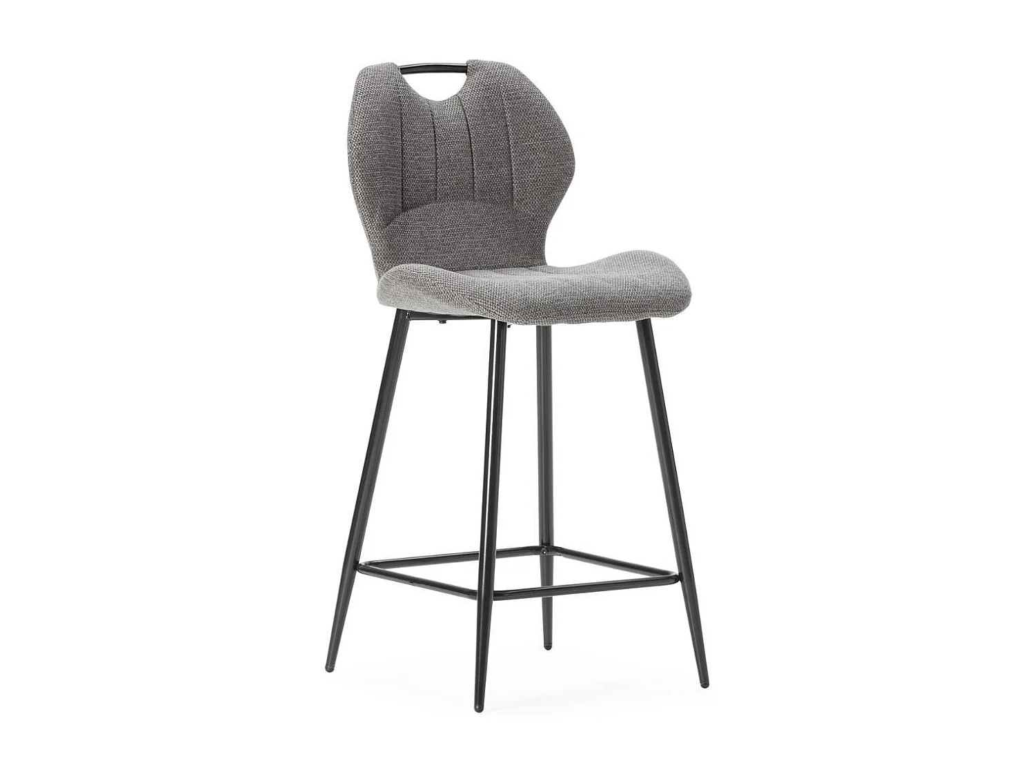 Lot de 2 tabourets de bar en tissu polyester maillé gris avec poignée et pieds en métal laqué noir - MILDA
