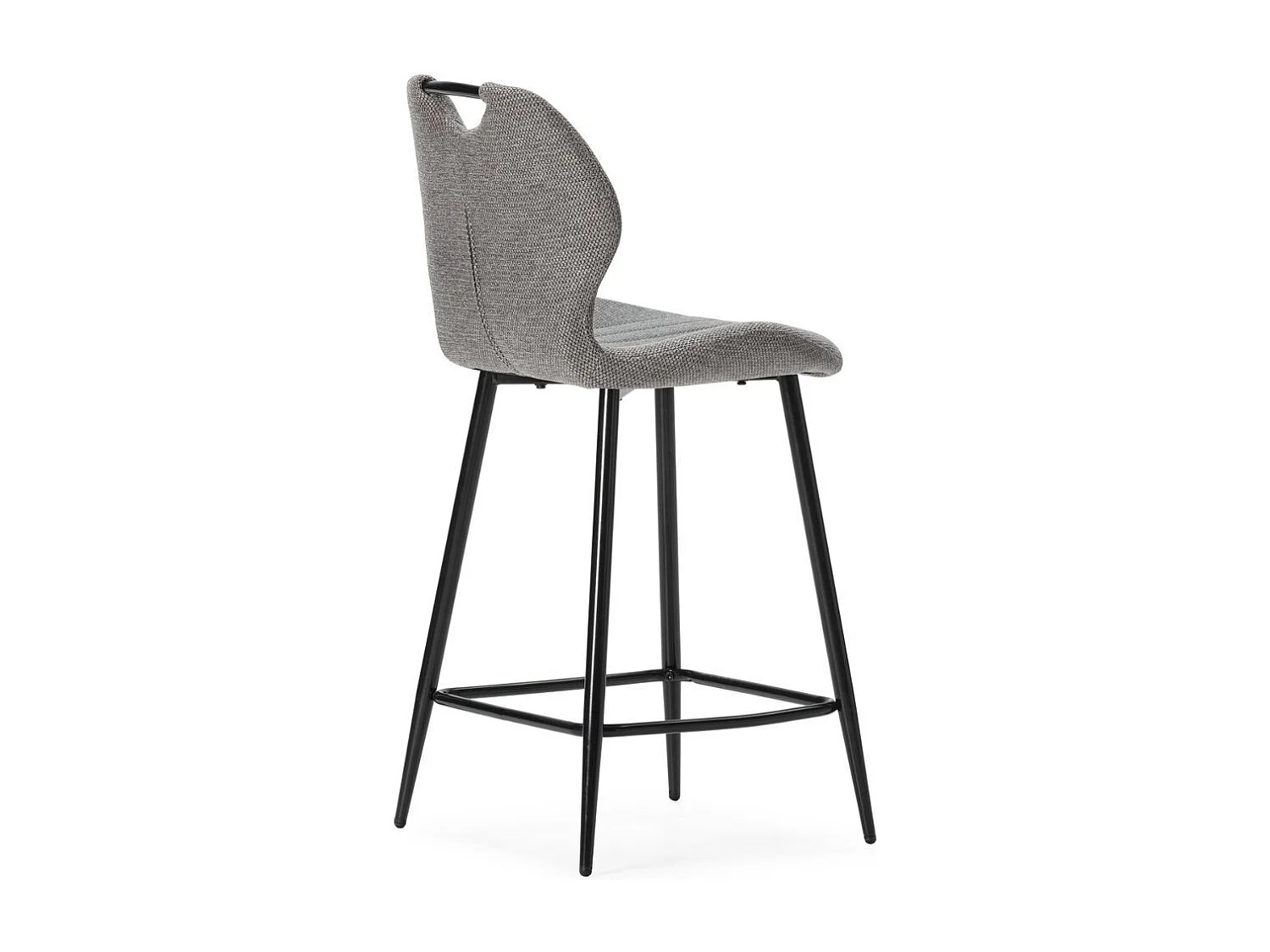Lot de 2 tabourets de bar en tissu polyester maillé gris avec poignée et pieds en métal laqué noir - MILDA